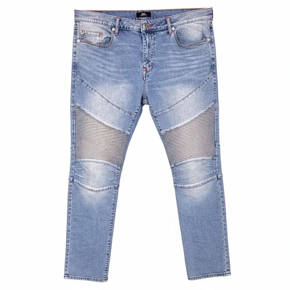 True Religion Rocco Moto Jeans Mens 38x33 Blue Denim Cotton Relaxed Skinny Fit